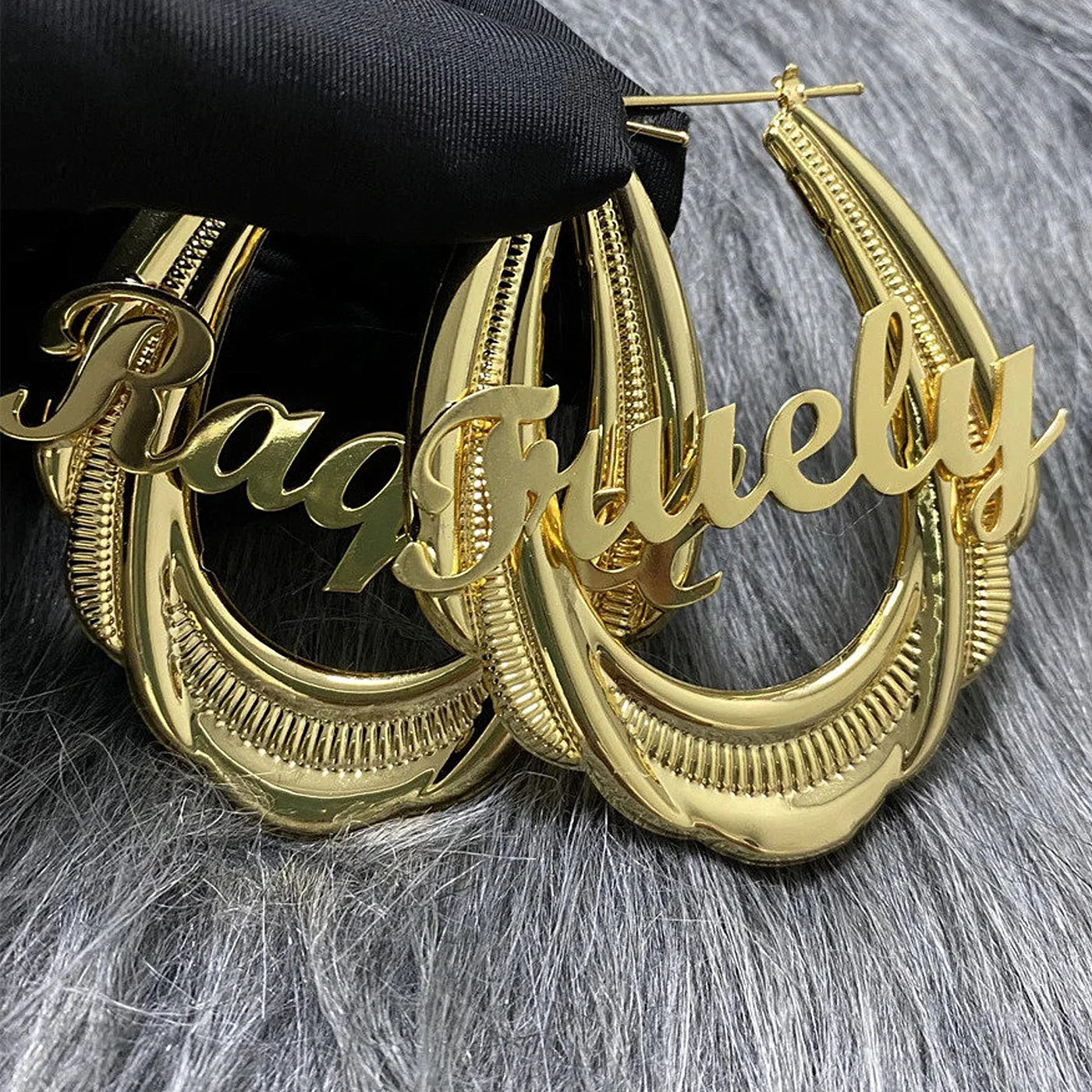 Lateefah New Retro Letters Bamboo Earrings Stainless Steel English Name Temperament 65mm Large Ear Hoop Earrings