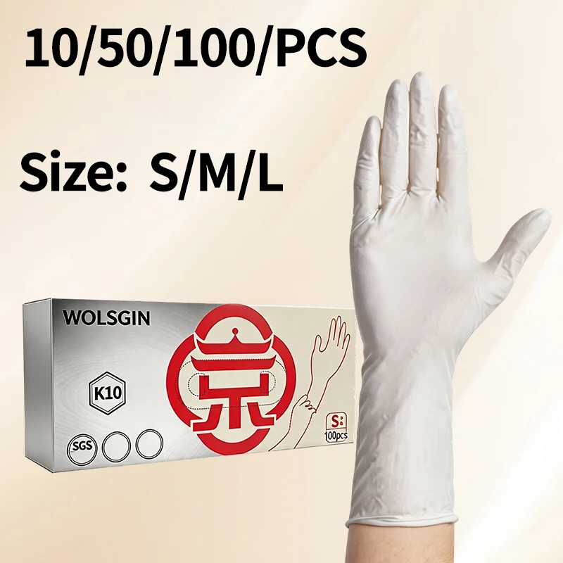 White disposable extra-long, extra-thick nitrile gloves, waterproof and oil-resistant, perfect for washing dishes and  cleaning