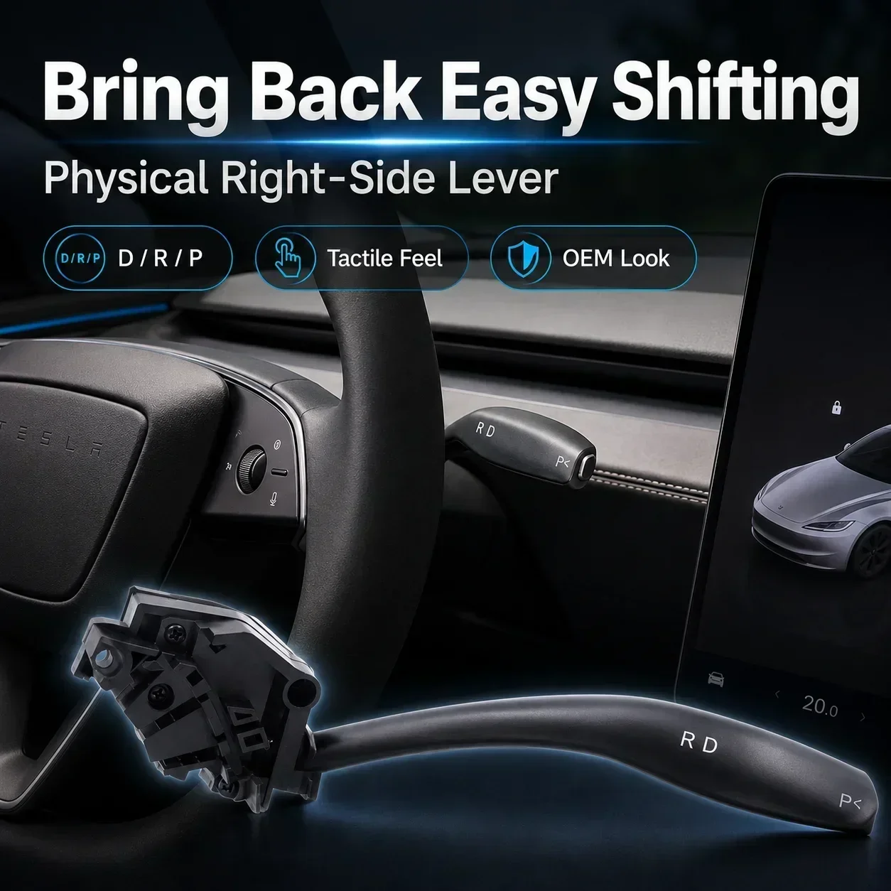 New Physical Gear Stalk Lever for Tesla Model 3 Highland/Y Juniper OEM Style Shift Grab Kit Premium D P R Indicator Handle