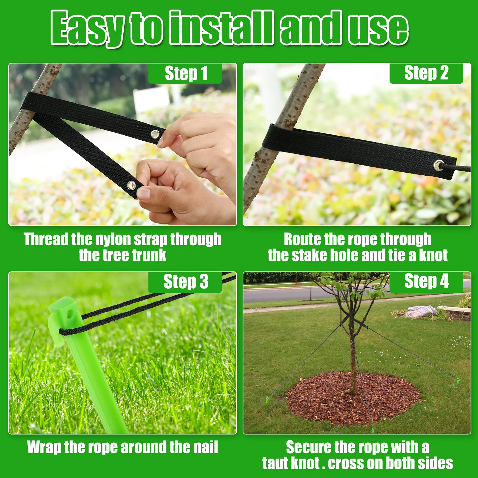 3Pcs 12In Tree Stake Kit Support for Pilling Tree Young Tree Staking Anchor Kit Support Reusable Tree Stake for Garden Plant Fix