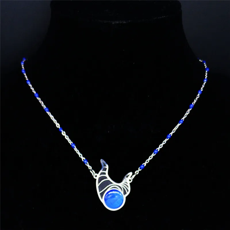 Maleficent Hexe Hörner Fee Patin Halskette Edelstahl Opal Stein Emaille Bösewicht Königin Halsketten Frauen Schmuck N3704 – Detail 4