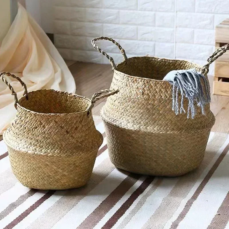 Seagrass Wicker Woven Storage Basket Planting Flower Pot Folding Organizer Laundry Basket Home Garden Belly Mimbre Basket - Image 3