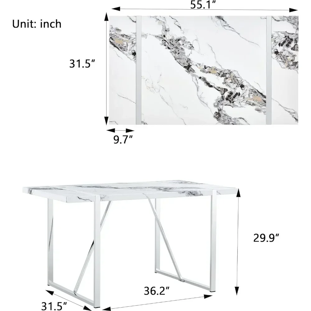 TAO Modern Set, 55 Inch Faux Marble Kitchen 4 People, Rectangular Dinner Small Spaces, Dining Room, Home Office, Easy Assembly