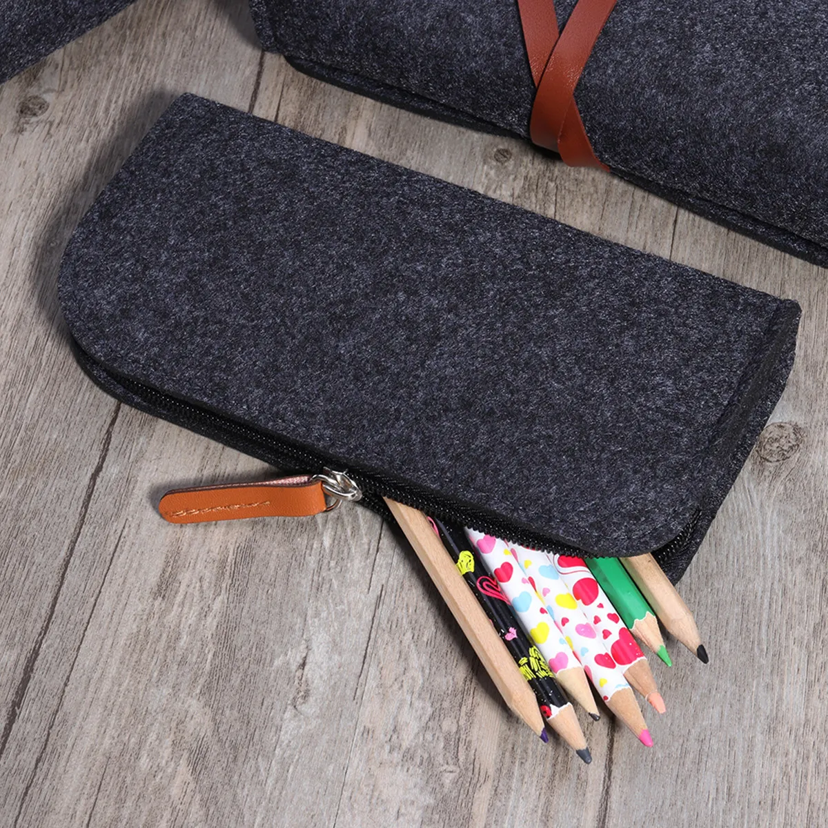

3Pcs Pencil Case Organizer Felt Stationery Bag Scratch Resistant Zipper Pen Case Makeup Pouch Dark Grey for Travel