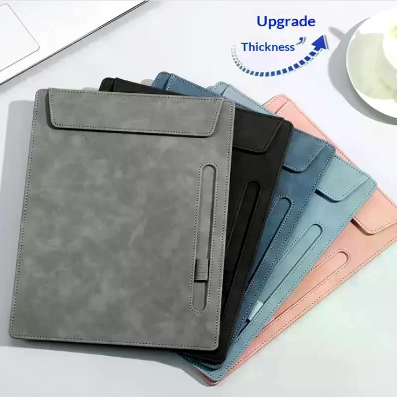A4 Leather Clipboard Magnetic Absorption Silver Clip Manager Signature Pad Writing File Office Meeting Vintage Folder Menu Board