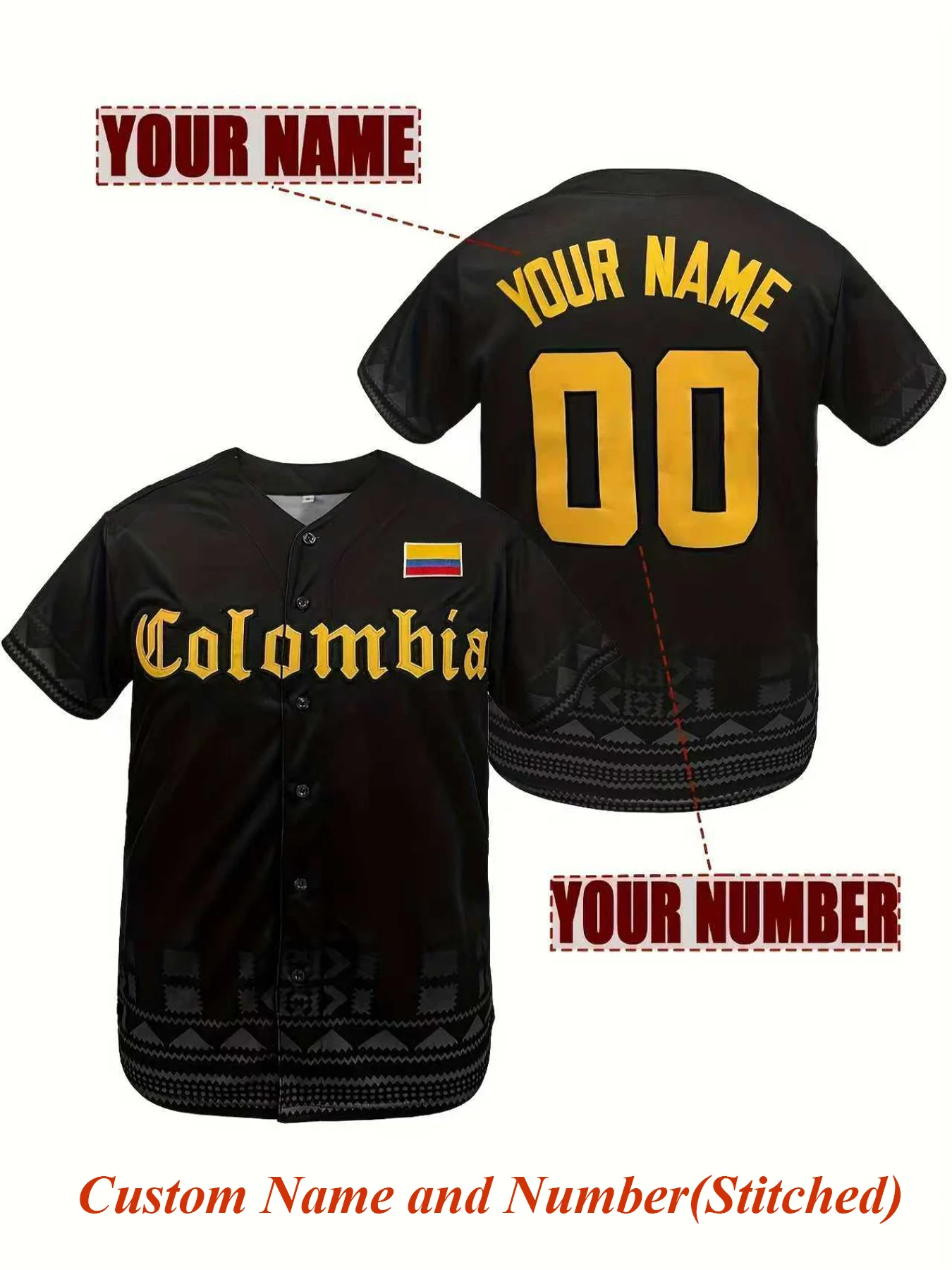 Men's Personalized Football Jersey,Custom Name and Number Colombia Embroidery Short Sleeve DIY Shirts Casual Wear,Men Clothing