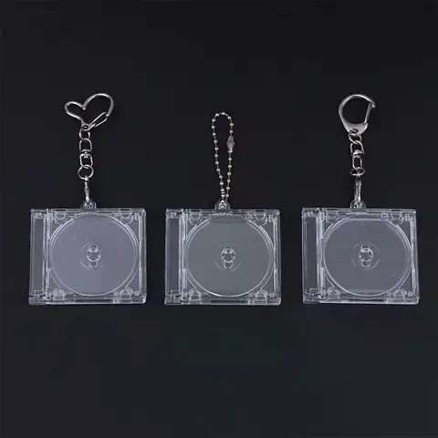 Mini Cd Keychain Album Cases Plastic Cd Cases Clear DVD Cover Bulk DVD Jewel Keyring Music Blank Mini Compact Disc Holder