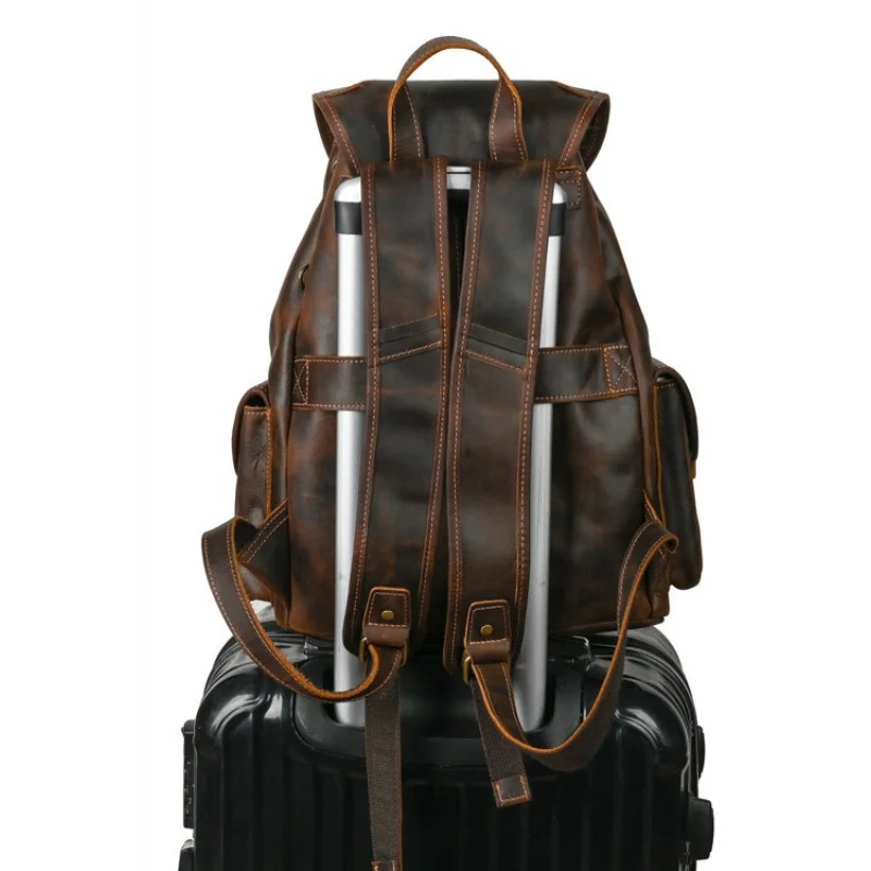 Leather Backpack Premium Top Grain Genuine Leather Casual Shoulder Bag, Large Capacity