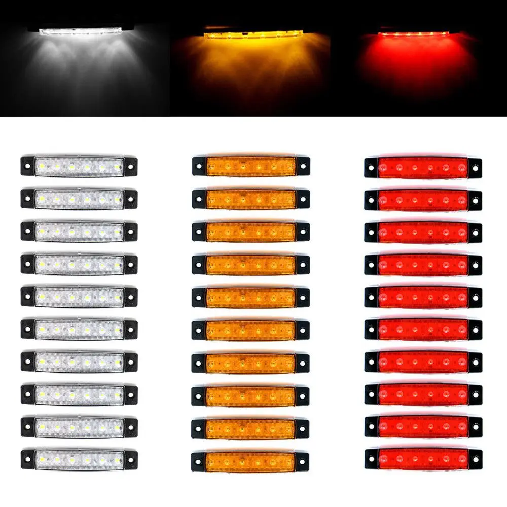 10PCS 12V 24V 6 LED Side Marker Indicators Lights Truck Trailer Bus Lorry Turn Signal Lights LED Clearance Warning Rear Lamp