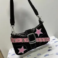Y2k Fashion Women's Handbags Stars Pattern Cool Girls Underarm Bag Fashion Canvas Female Small Shoulder Bags Chain Tote Purses
