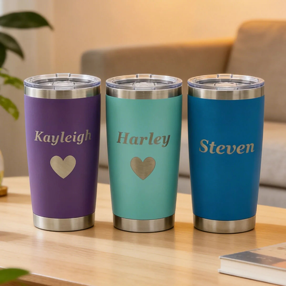 Personalized Tumbler with Engraved Name, 20 Oz Coffee Tumbler with Slider Lid, Double Wall Insulated Custom Gift for Men, Women