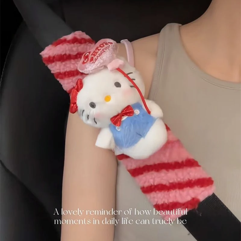 Hello Kitty New Striped Fluffy Don't Kick The Ballseat Belt Shoulder Protector Wysokiej jakości osłona ochronna do dekoracji samochodu