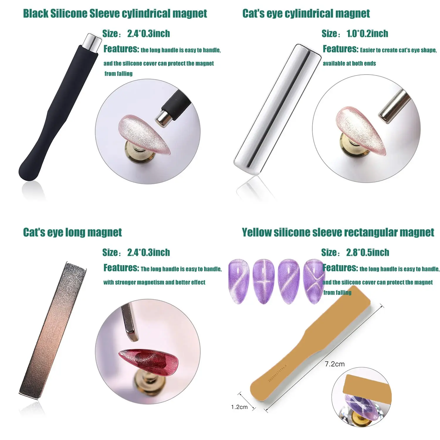 ชุดเครื่องมือแม่เหล็กติดเล็บ 14 ชิ้น, ปากกาแม่เหล็กติดเล็บลายดอกไม้สองหัว แท่งแม่เหล็ก 3 มิติ แม่เหล็กตาแมว เจลทาเล็บ