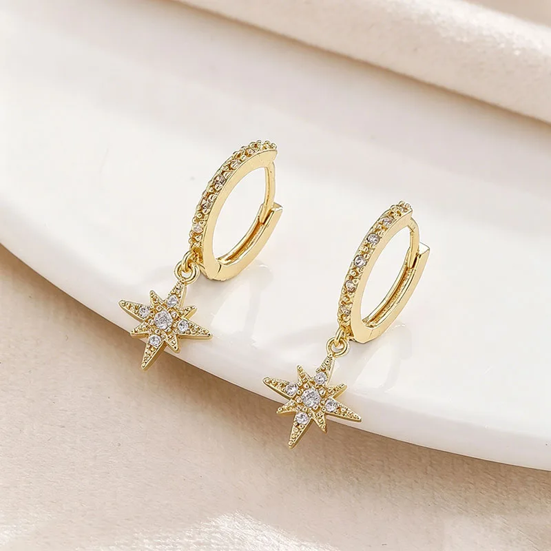 EVISPOL Luxury Stainless Steel Star Dangle Earrings For Women Fashion Sparkling Cubic Zirconia Moon Earrings Piercing Jewelry