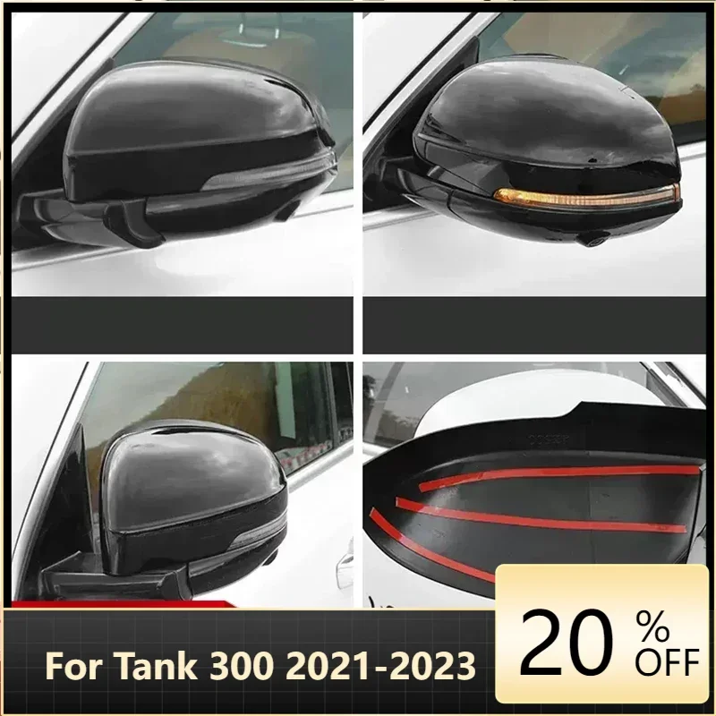 

New Model For WEY GWM Tank 500 Rearview mirror protective cover ABS material bright black carbon fiber pattern 2022 2023