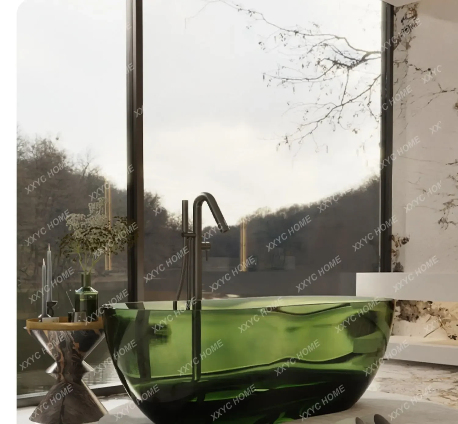 Transparent resin color crystal bathtub 8-shaped oval artificial stone freestanding integrated molding bathtub