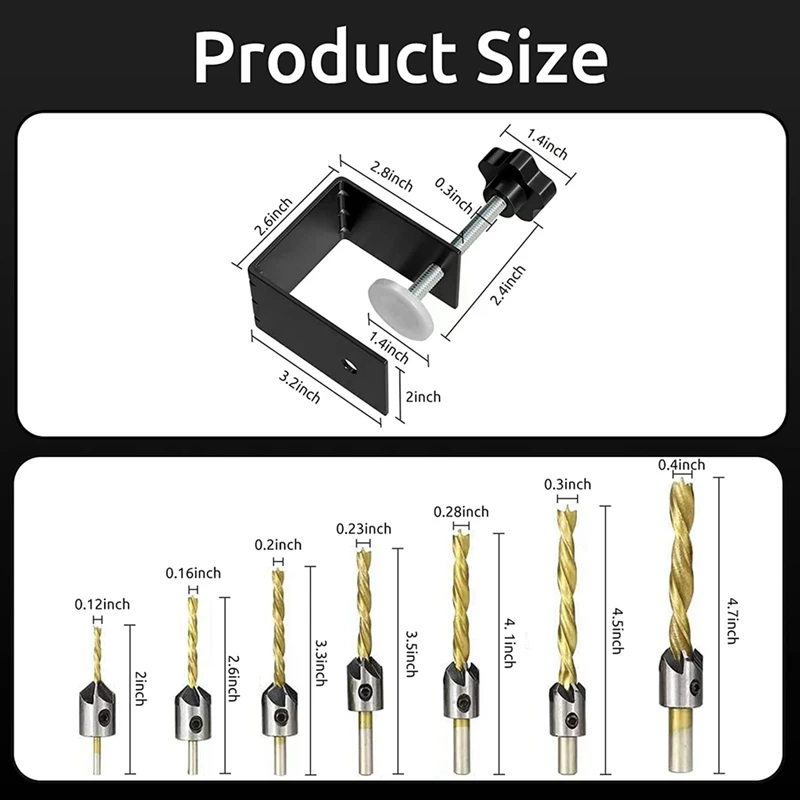 4 قطعة أجهزة الخزانة C المشبك العالمي الأسود لتركيب باب خزانة النجارة مع مجموعة لقمة ثقب غاطسة