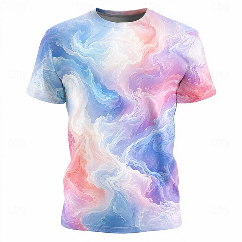 New Mens Tie-Dye Printed T-Shirt Creative Short-Sleeve T-Shirt Unisex Round-Neck Top For Outdoor And Casual Wear Summer Clothing