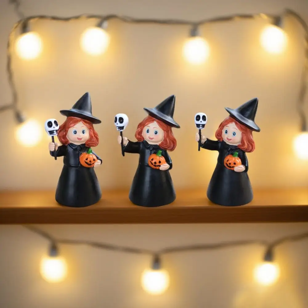 

3Pcs Sturdy Cute Halloween Witch Statue Creative Craft Halloween Witch Ornament Cartoon Durable Resin Girl Figurines Outdoor