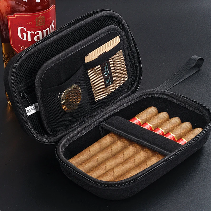 DEJAYA EVA Cigar Box Travel Case Tobacco Smoking Pipe Cigarettes Cutter Lighter Bag Portable Cigarro Storage Accessories Gadget