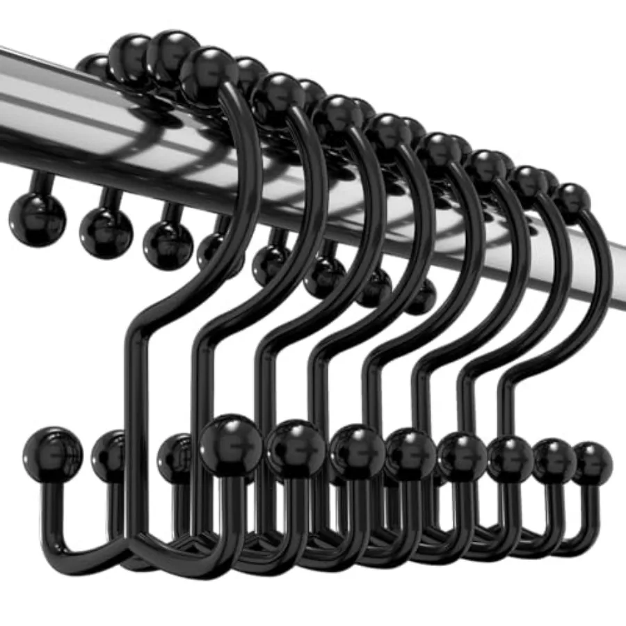

Double Glide Roller Shower Curtain Hooks, Double Sided Rings, Rust Proof Shower Curtain Hooks