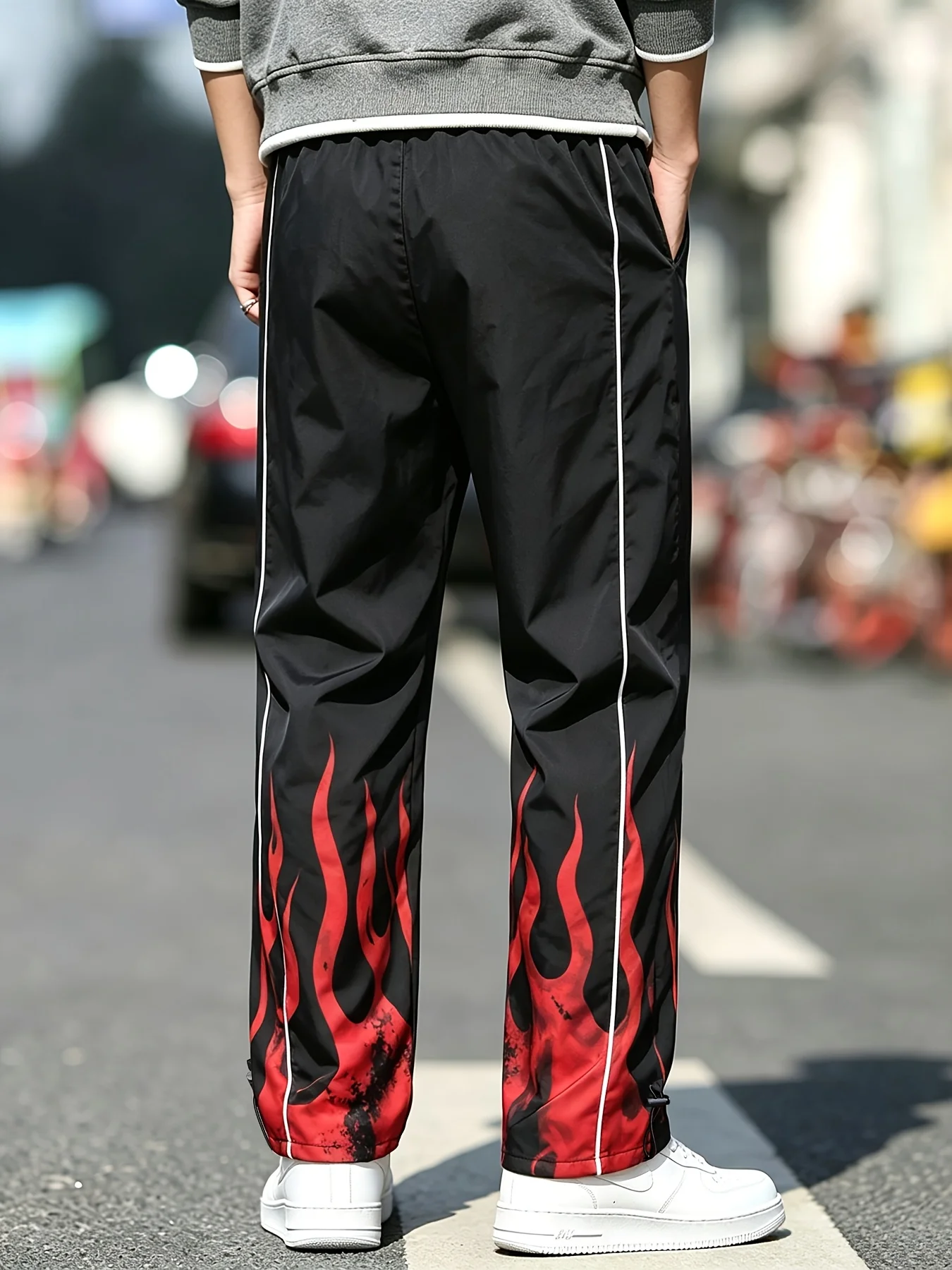 Herren-Freizeithose mit geradem Bein, gestreift, Y2K-Retro-Stil, leichte Jogginghose, lockere Trainingshose zum Wandern und Tanzen – Detail 5