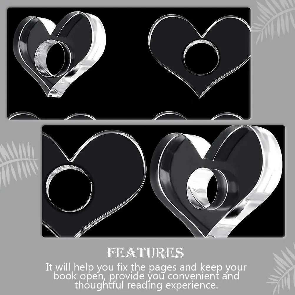 

4Pcs Thumb Ring Page Spreader Acrylic Book Holder Heart-Shape Reading Accessory for Easy One-Hand Reading Page Spreader