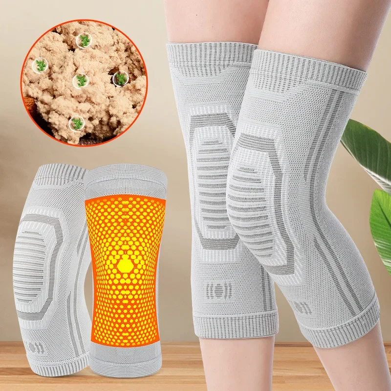 Thermal Compression Graphene Heated Leg Warmers Wormwood Knitted Knee Pads for Elderly Old Cold Joint Care