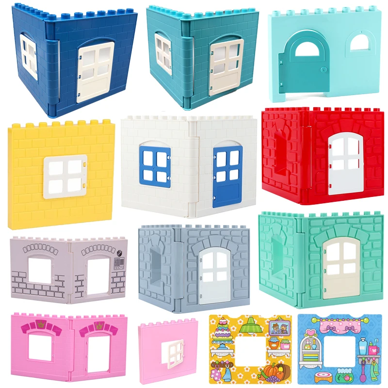 Big Building Blocks Accessory Houses Walls Parts Window Door Compatible Large Bricks Assemble Boy Girls Kids Toys Children Gift