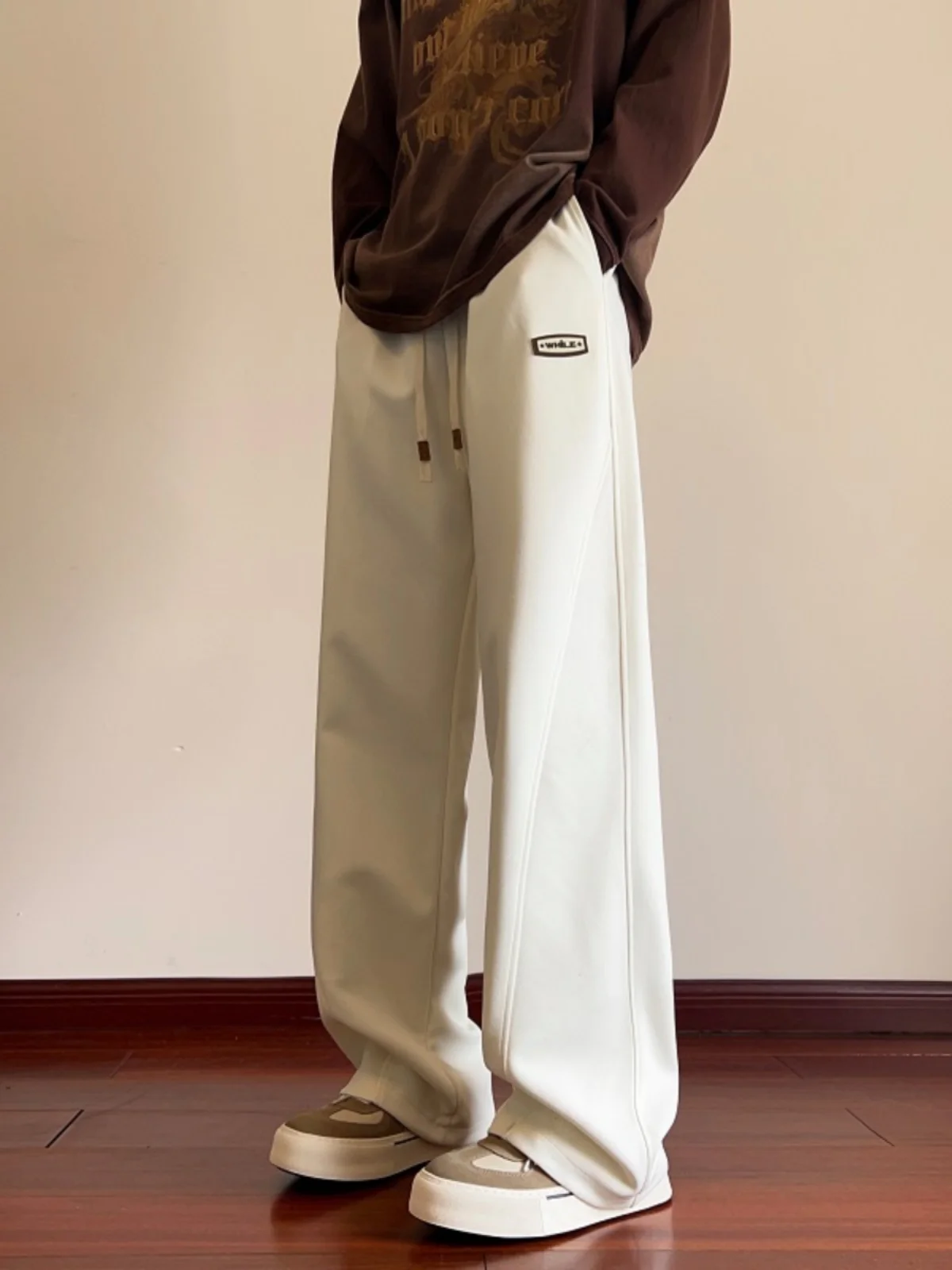 

American High Street Men's Casual Pants Spring Autumn New Sle Drape Wide Leg Straight Leg Sweatpants Floor-Length Casual Pants