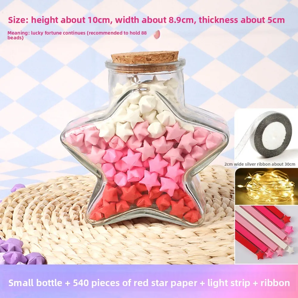 DIY DIY Stars Wishing Bottle Glass Bottle Paper Star Lucky Star Paper Folding Strips with Shiny String Lights Decorative