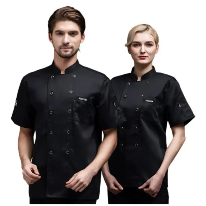 Uniforme de Chef de cuisine de Restaurant d'été, noir et blanc, vêtements de travail en maille respirante, chemise à manches courtes/longues avec boutons de cuisine
