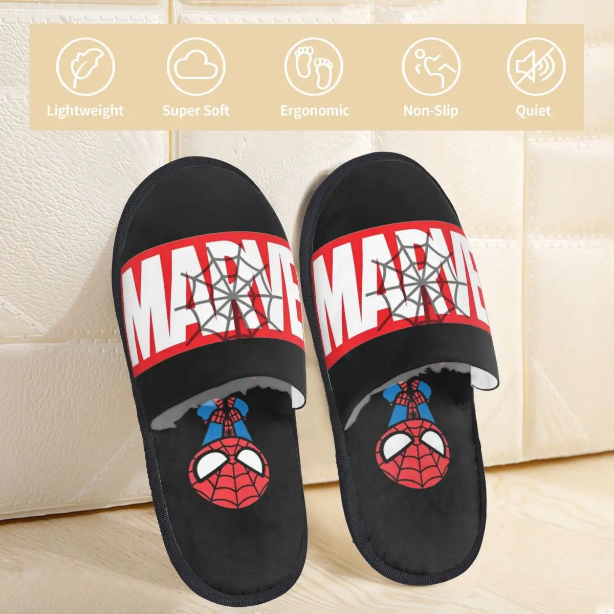 Marvel Spider Man Spider-Man Winter Cotton House Slippers Bedroom Soft Household Fur Slides Slippers Anti-skid