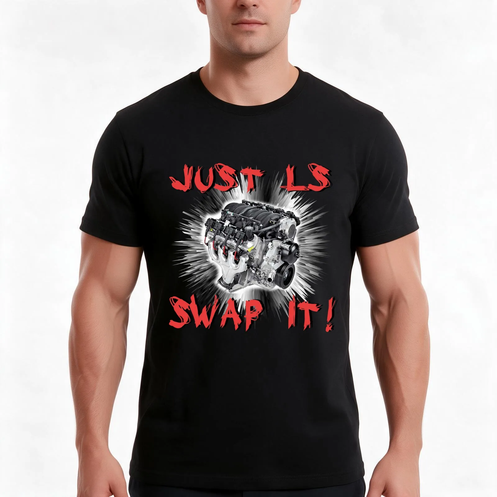 just LS swap it!! ls engine conversion T-Shirt, Summer Casual Cotton Tee, Oversized Streetwear Tops, Vintage Graphic Print