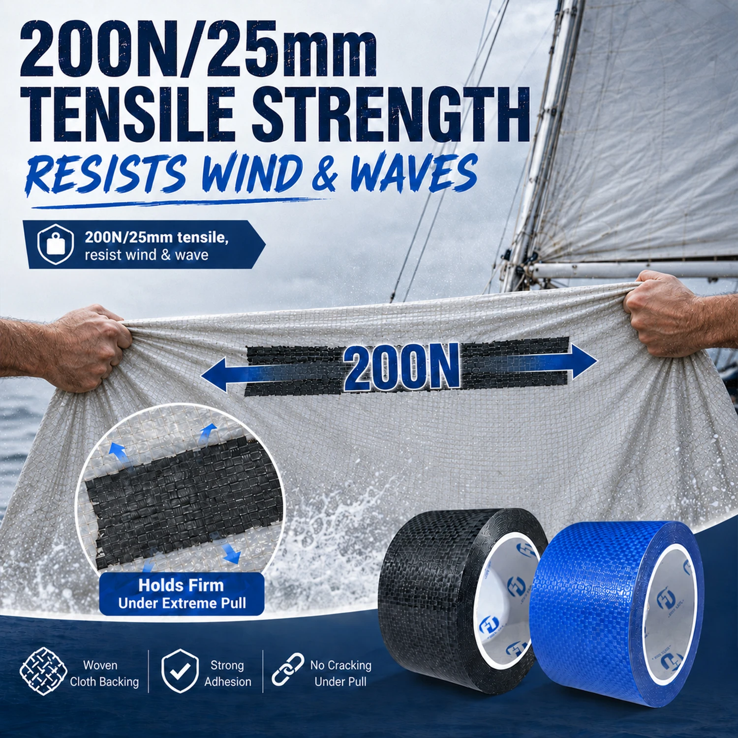 Reparaturband aus Segeltuch in Marinequalität, superstark klebend, wasserdicht, UV-beständig, für Bootssegel, Abdeckungen, robuste Reparatur von Rissen – Detail 4