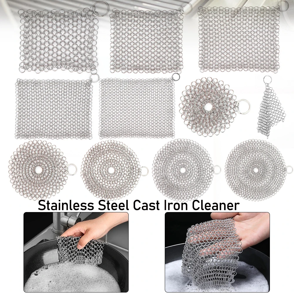 Stainless Steel Pot Pans Cleaning Scrubber Cast Iron Cleaner with Hanging Ring Cast Iron Scrubber Skillet Grill Scraper Brushes