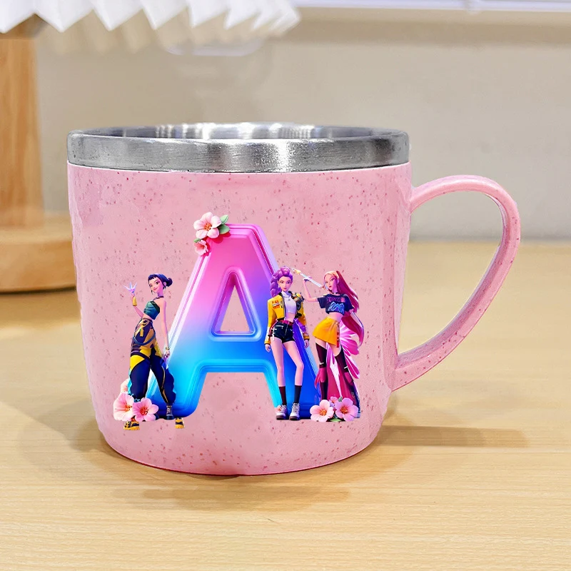 Kpop Demons Hunter – tasse d'eau en acier inoxydable pour filles, bouteille de lait avec lettres mignonnes A-Z, brosse à dents pour enfants, tasse, accessoires de maison à la mode, cadeau