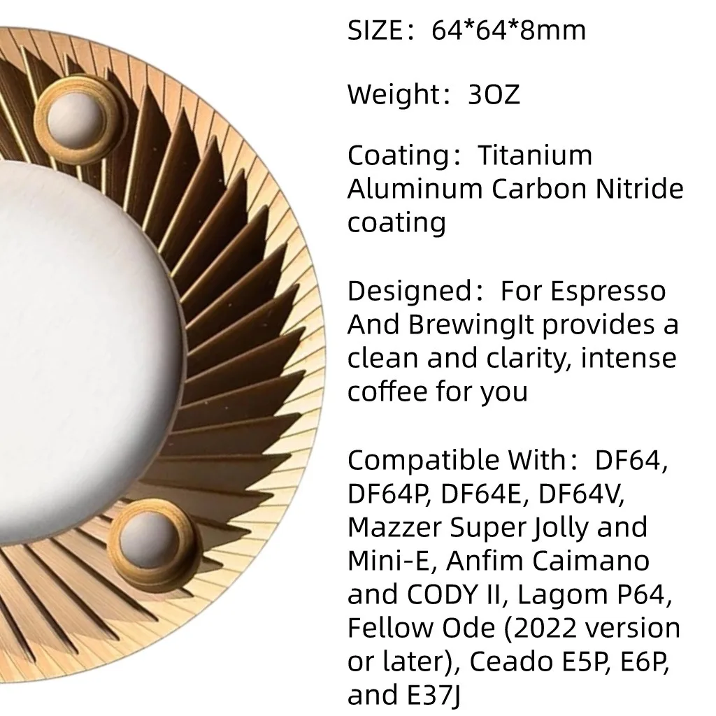 64mm Flat Burrs with Titanium plating Sweet High-Uniformity Espresso Grinding For DF64、DF64P、DF64E、DF64V、Mazzer Super Jolly