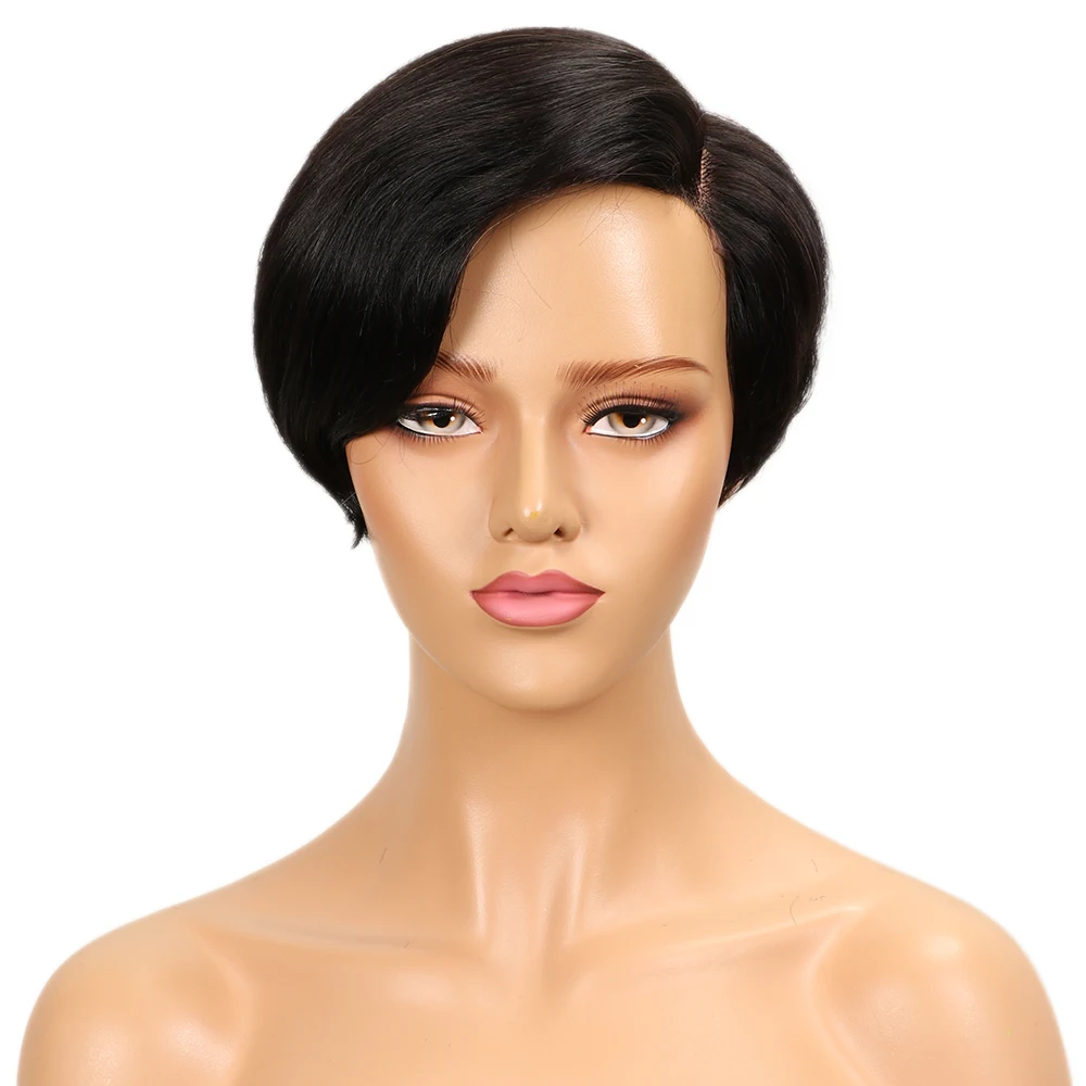 Lekker Black Short Pixie Cut Straight Bob 100% Human Hair Lace Wigs For Women Brazilian Remy Hair Glueless Colored Wigs image 3