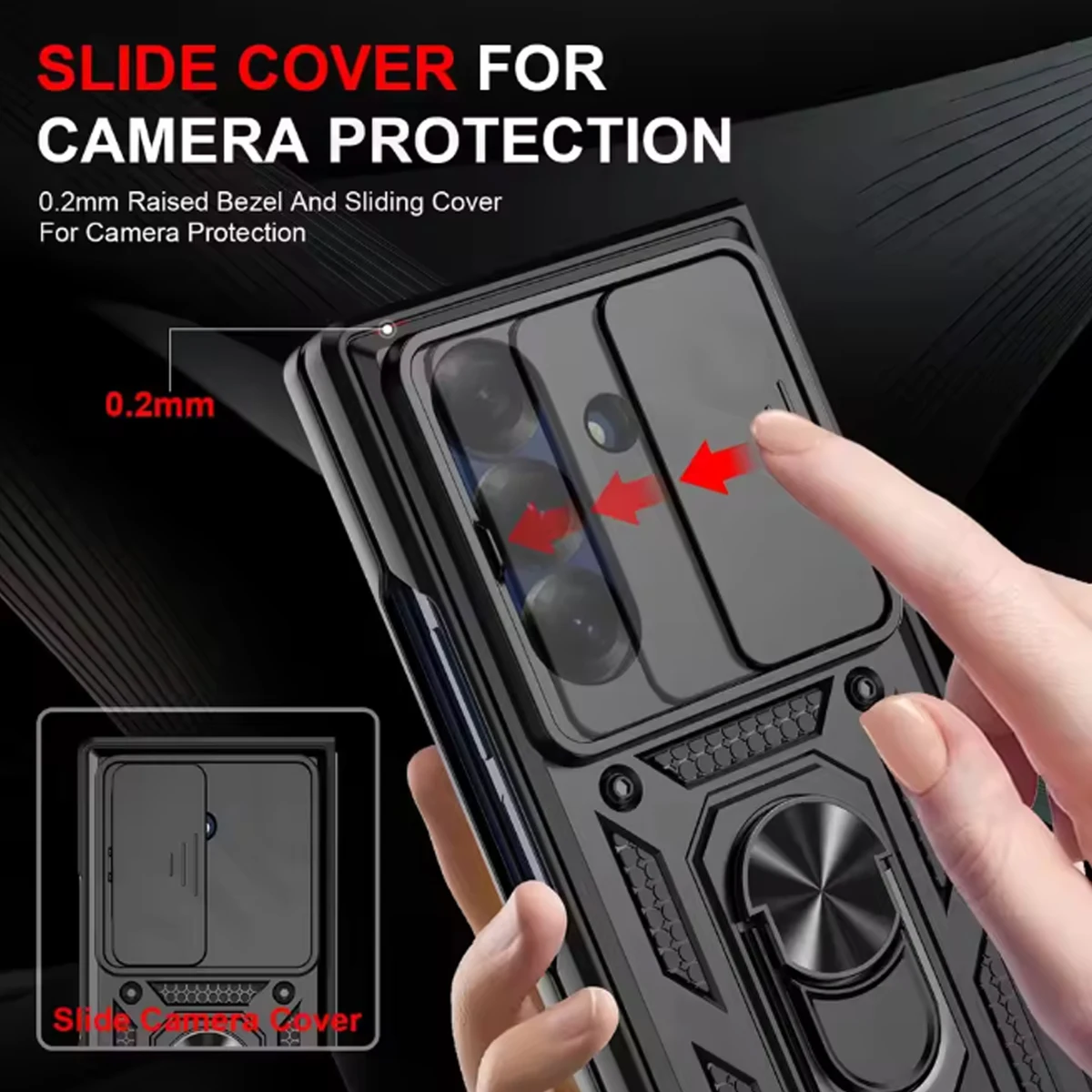 Case For Samsung Galaxy Z Fold 7 Degree Ring Bracket Slide Lens Camera Duty Armor Rugged Military Grade Cover