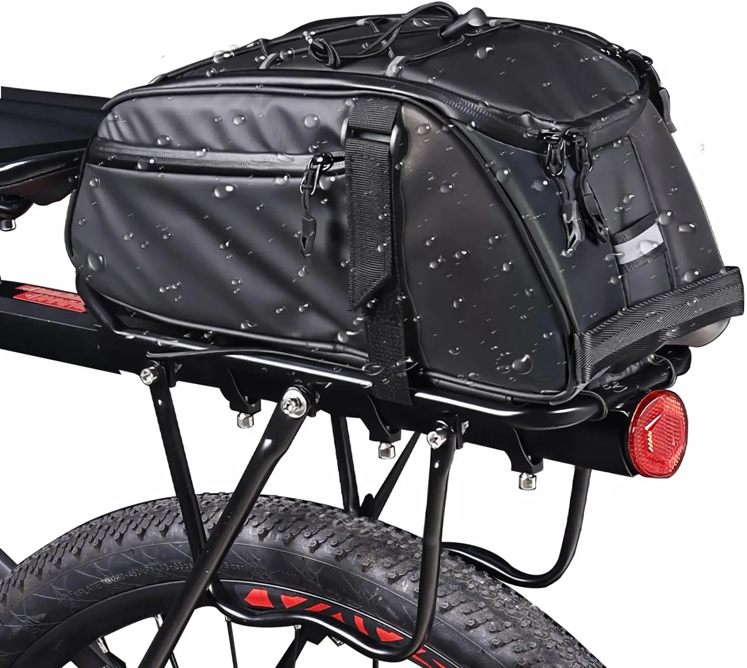 

Rear Bike Bag 8L Water Resistant Pannier with Reflective Design, Multi Pockets, Taillight Loop & Shoulder Strap
