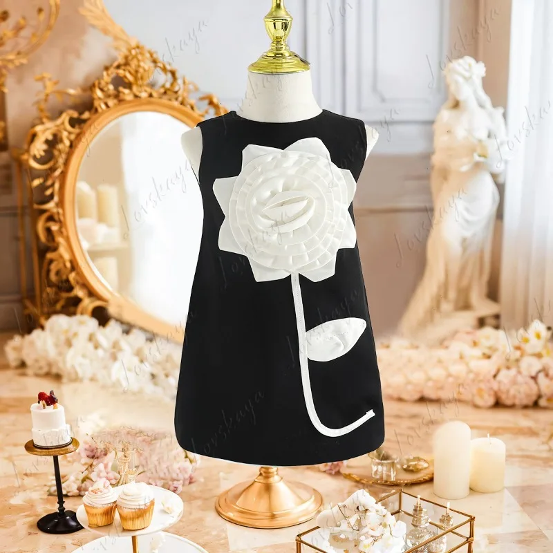 

Юбка для торжественного платья для девочек, юбка в стиле жилета, трехмерное платье ручной работы с большим цветком, детское праздничное представление