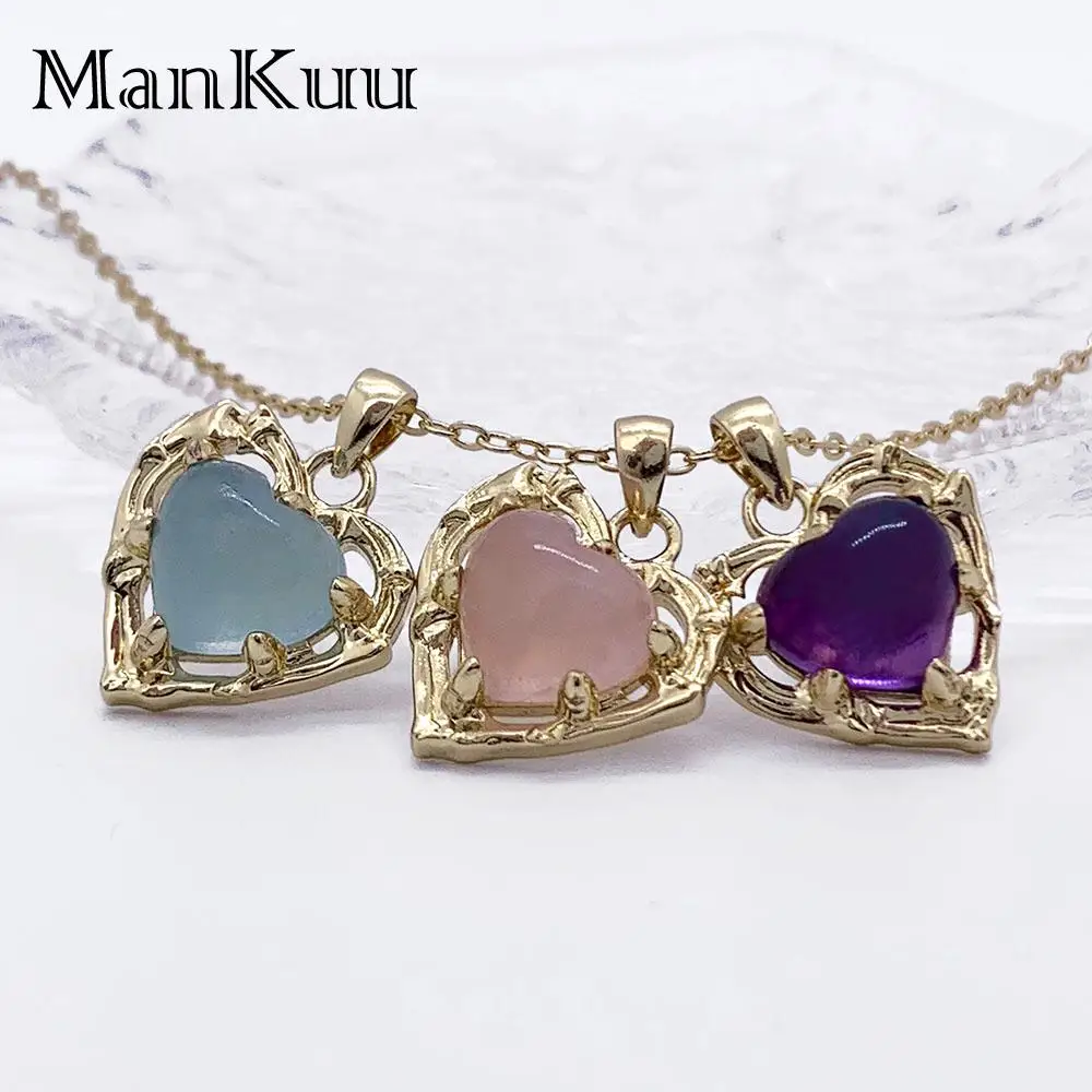 

mankuu natural stone healing crystal quartz amethyst aquamarine amazonite heart pendant diy necklaces jewelry making for women