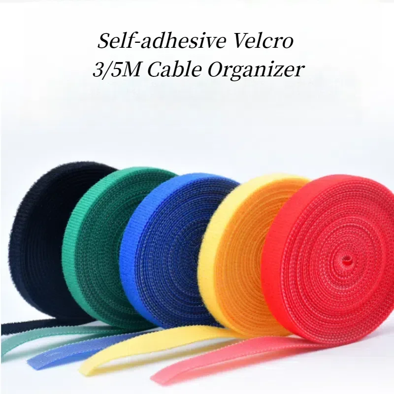 3M/5M Cable Organizer Durable Self-locking Nylon Sticker Ties Self-adhesive Back-to-back Velcro Ties Wire Protector Winder Tape