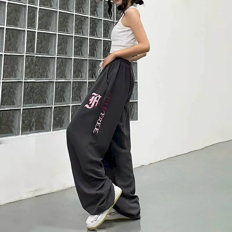 السراويل الرمادية Harajuku Sweatpants الكورية نمط الشارع الشهير شارع العليا السراويل الرياضية النساء فضفاضة خمر مرونة الخصر السراويل الفضفاضة