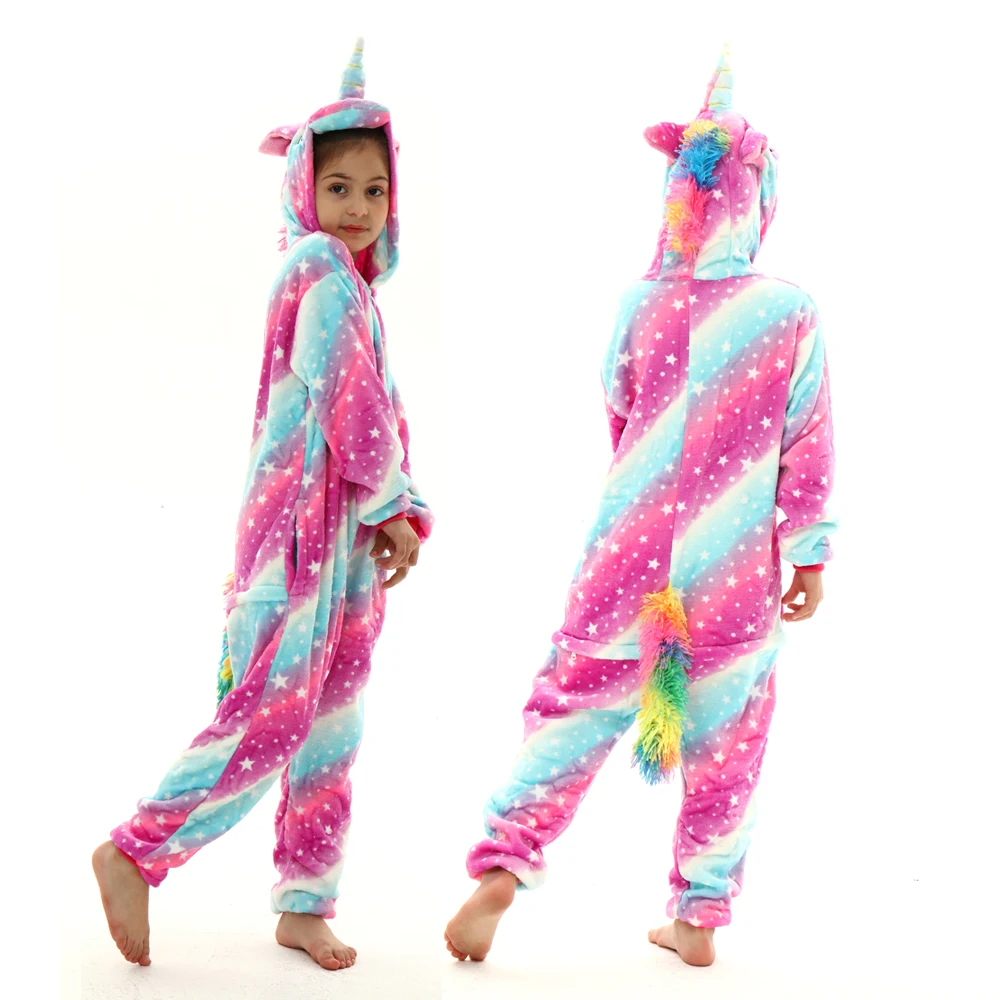 Lion Kigurumi Pajamas for Kids Winter Sleepwear Suit Girls Unicorn Pijamas Kids One Piece Clothes Children Baby Onesie Jumpsuits