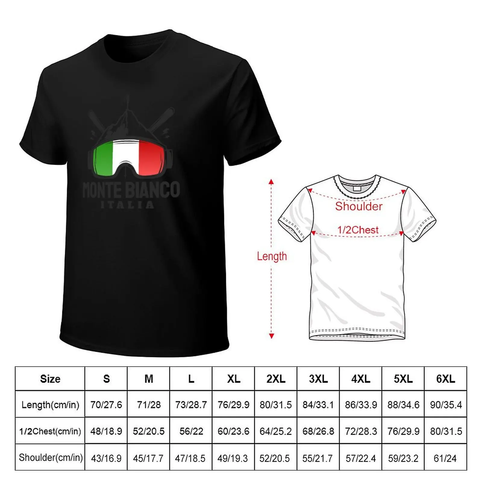 Monte Bianco Italy Ski Resort Skiing Souvenir T-Shirt Big and Tall Loose Fit T-Shirt
