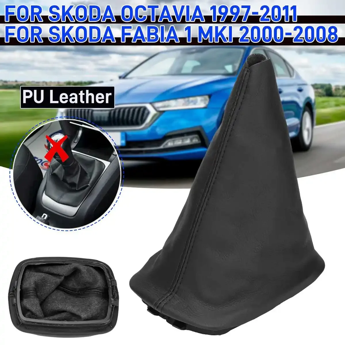 Pokrowiec na gałkę dźwigni zmiany biegów ze skóry PU do Skody do Octavia A4 MK1 1997-2011 Fabia 1 MKI 2000-2008 Pokrowiec na gałkę dźwigni zmiany biegów