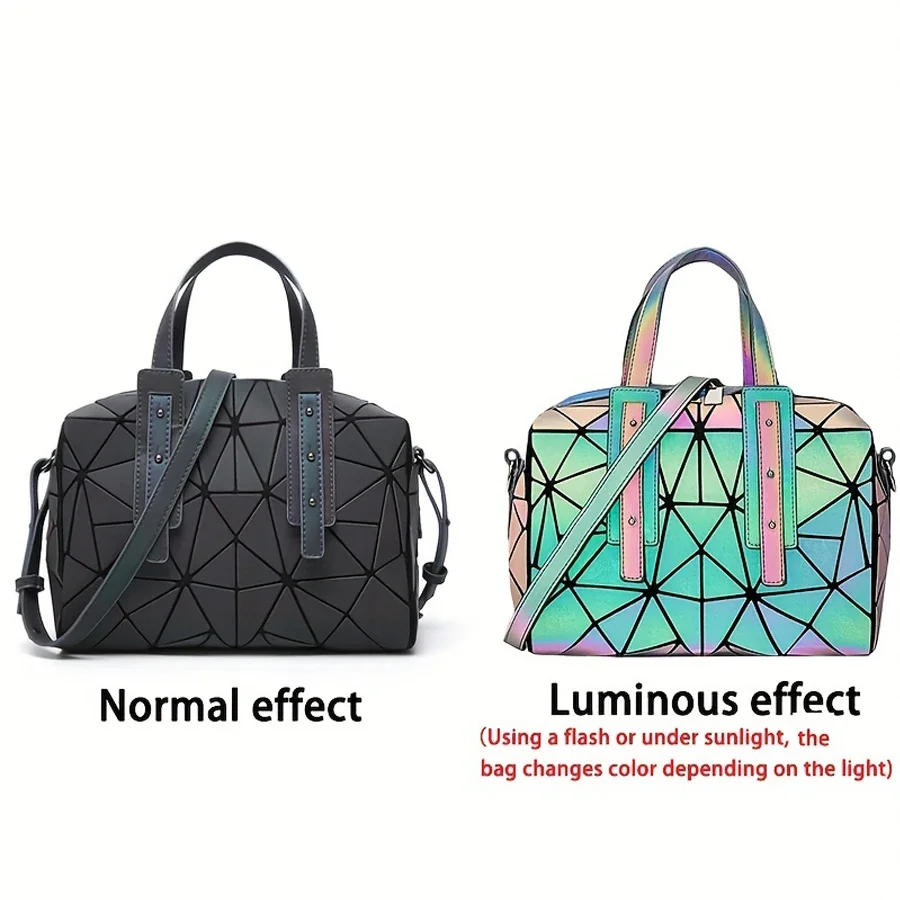 New Geometry Luminous Shoulder Bags for Women Luxury Boston Bag Large Capacity Handbag Female Designer Crossbody Bags Folding