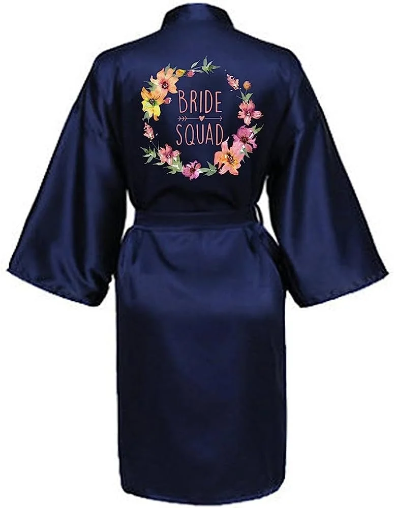 Wedding Party Team Bride Robe Kimono Satin Pajamas Bridesmaid Bathrobe B003